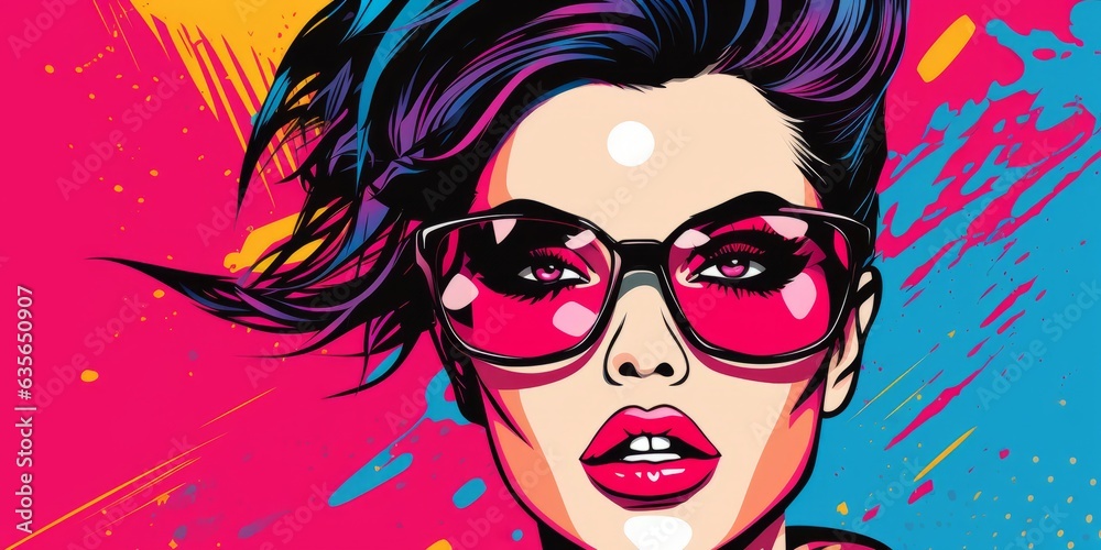 Rebel punk girl with vibrant lips in a pop art scene, Generative AI
