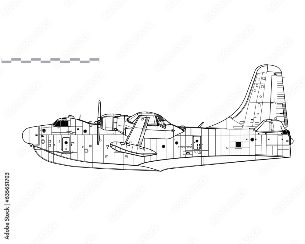 Martin P5M-1 Marlin. Vector drawing of patrol flying boat. Side view. Image for illustration and infographics.