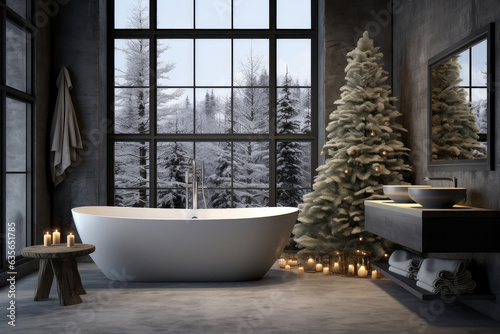 Interior of Christmas bathroom. Generative ai