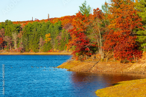 Placid fall scene at Buckingham Reservoir in Glastonbury, Connecticut.