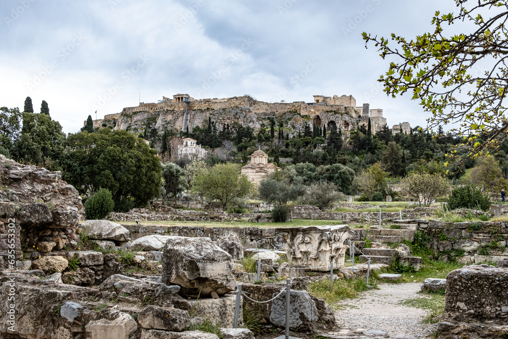 Blick von der griechischen Agora zur Akropolis (Athen)