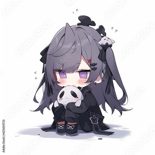melancholy goth girl in anime chibi style, Generative AI