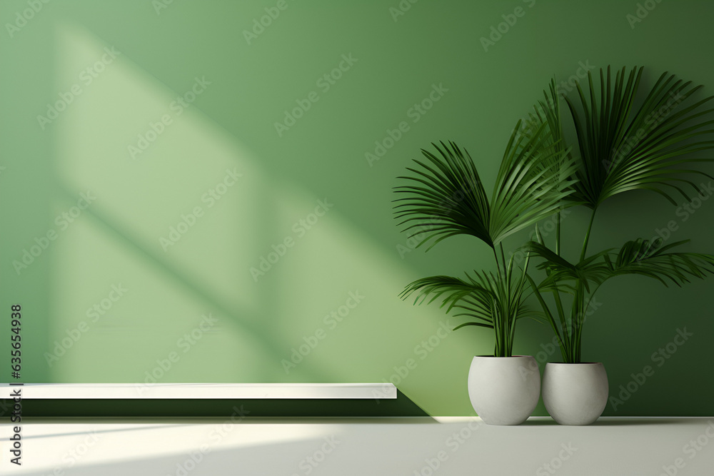 interior design with a plant on green background interior design with a plant on green background