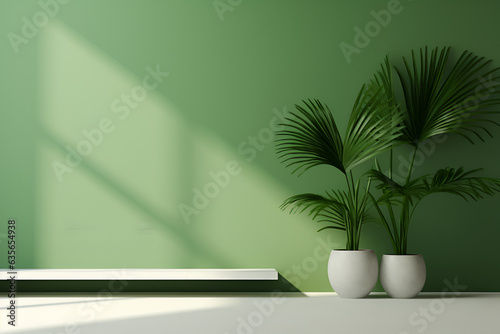 interior design with a plant on green background