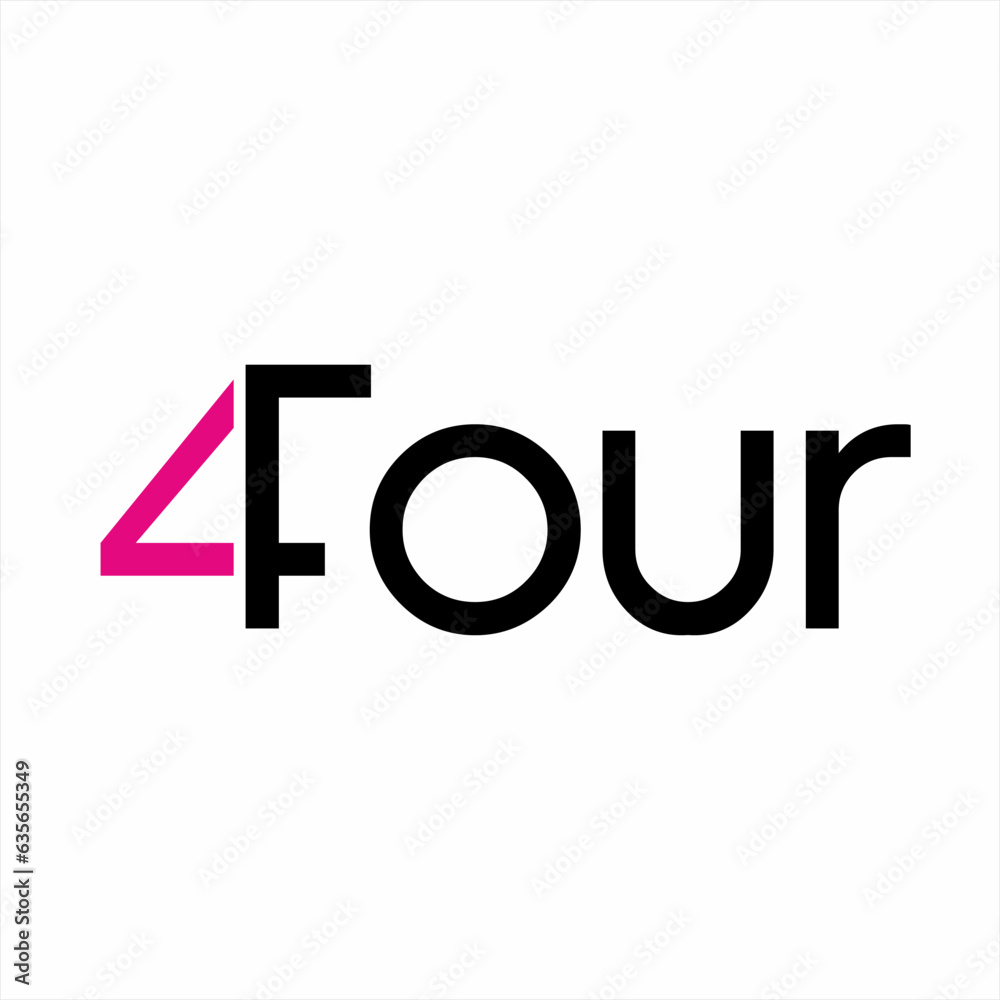 Four word design with number 4 in letter O. Four word design with number 4 in letter O.