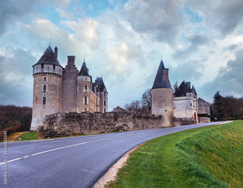 The Chateau de Montpoupon spring view from road, France. Castle already existed in the 12th century, and probably earlier.