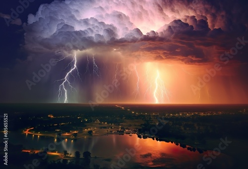 dramatic rain thunderstorm scene with lightning © IKARTS