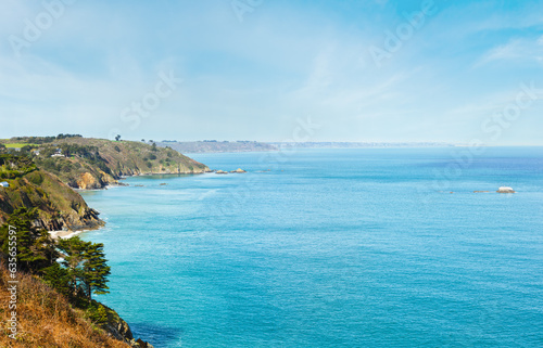 Spring Atlantic Ocean coastline landscape (near Saint-Brieuc, Brittany, France)