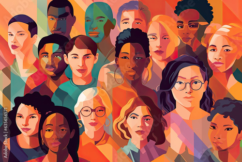 Colourful vector illustration of group of diverse people