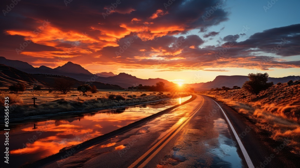 Infinite Horizons: Sunset Road Stretching Beyond. Generative AI