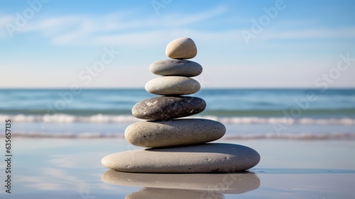 Balanced Stones: A Gravity-Defying Sculpture of Harmony. Generative AI