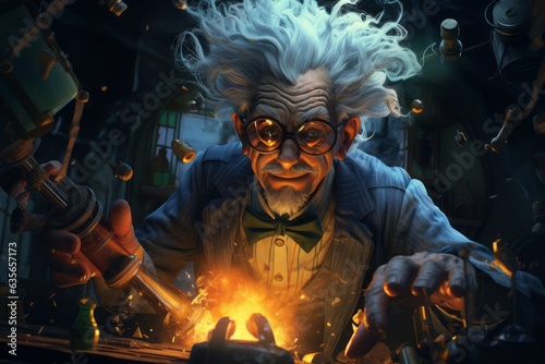 eccentric scientist creates magical elixirs in secret laboratory, Generative AI