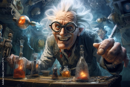 eccentric scientist creates magical elixirs in secret laboratory, Generative AI