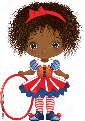 Vector Cartoon Circus Black Girl Holding Hoop