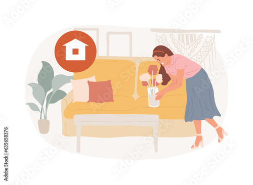 Home staging isolated concept vector illustration. Hiring home stager, staging company, preparing private residence for sale, improving a propertys appeal, real estate business vector concept.