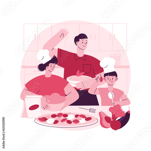 Home cooking abstract concept vector illustration. Cook at home, online easy food recipes, family time activity, homemade traditional meal, cooking TV show, healthy eating habit abstract metaphor.