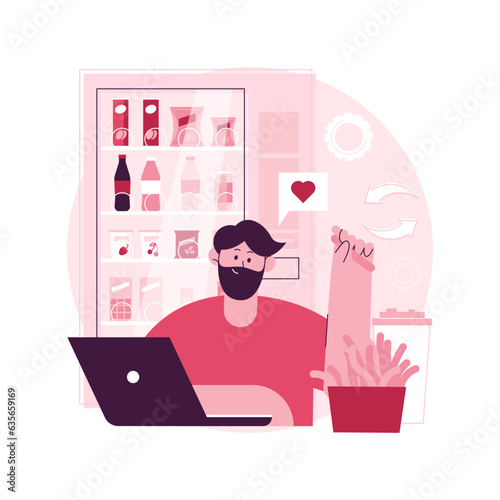 Snacking non-stop abstract concept vector illustration. Mindless snacking, junk food, non-stop eating while working, reduce cholesterol use, diet and nutrition, addictive habit abstract metaphor.