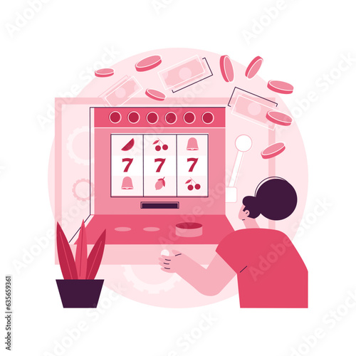 Slot machine abstract concept vector illustration. Online slot machine, casino game, big money winner, jackpot win, gambling addiction, download application, playing experience abstract metaphor.