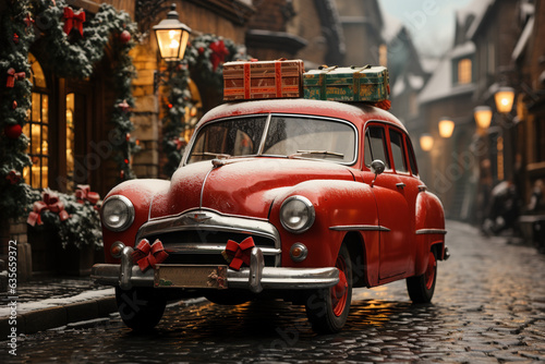 vintage car with christmas gifts on the roof © Наталья Добровольска