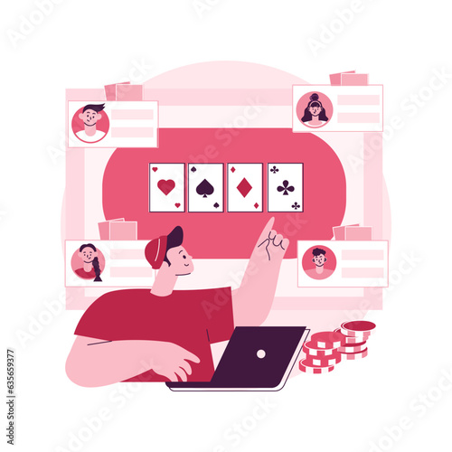 Online poker abstract concept vector illustration. Digital poker, internet gambling club, online casino rooms, real money play, professional gambler, international tournament abstract metaphor.