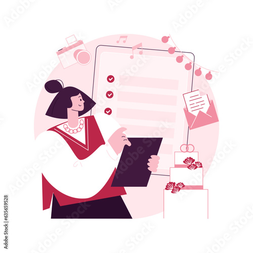 Event management abstract concept vector illustration. Corporate party planning service, event management software, meeting organizer, production company, venue design, schedule abstract metaphor.