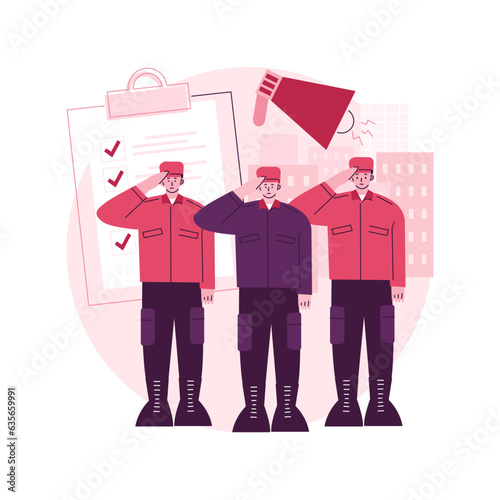 Compulsory military service abstract concept vector illustration. Military conscription, compulsory service training, new soldier recruiting, mandatory work for defense, warfare abstract metaphor.