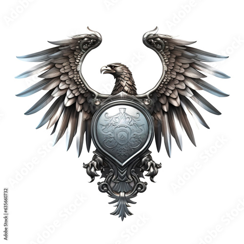 Eagle coat of arms with open wings, isolated on transparent background