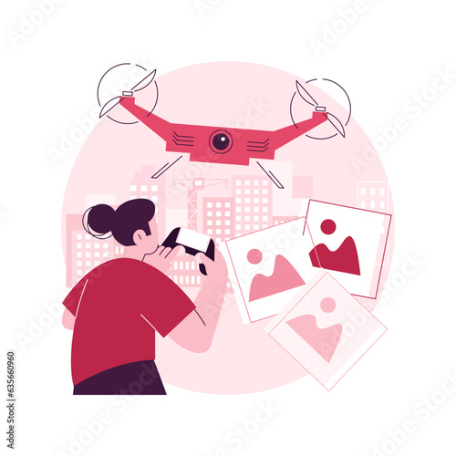 Aerial photography abstract concept vector illustration. Aerial commercial photography, air survey services, drone photo of event, remote sensing technique, property advertising abstract metaphor.