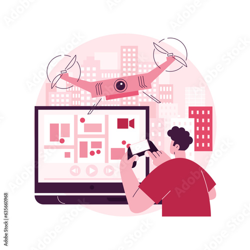 Aerial videography abstract concept vector illustration. Aerial drone service, videography company, professional video production, event film, commercial shooting, real estate abstract metaphor.