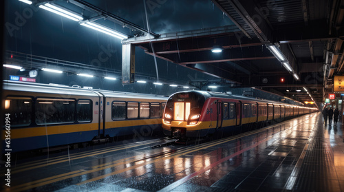 train in station rainy at night - Generative AI