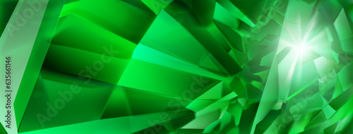 Abstract crystal background in green colors with highlights on the facets and refracting of light