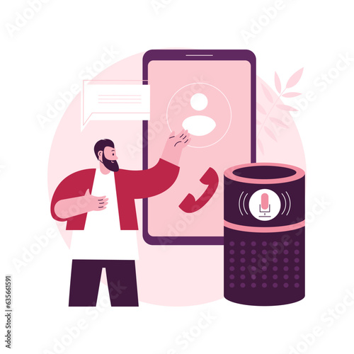 Hands-free phone calling abstract concept vector illustration. Smart speaker phone calls, remote smartphone connection, safe driving technologies, voice commands communication abstract metaphor. photo