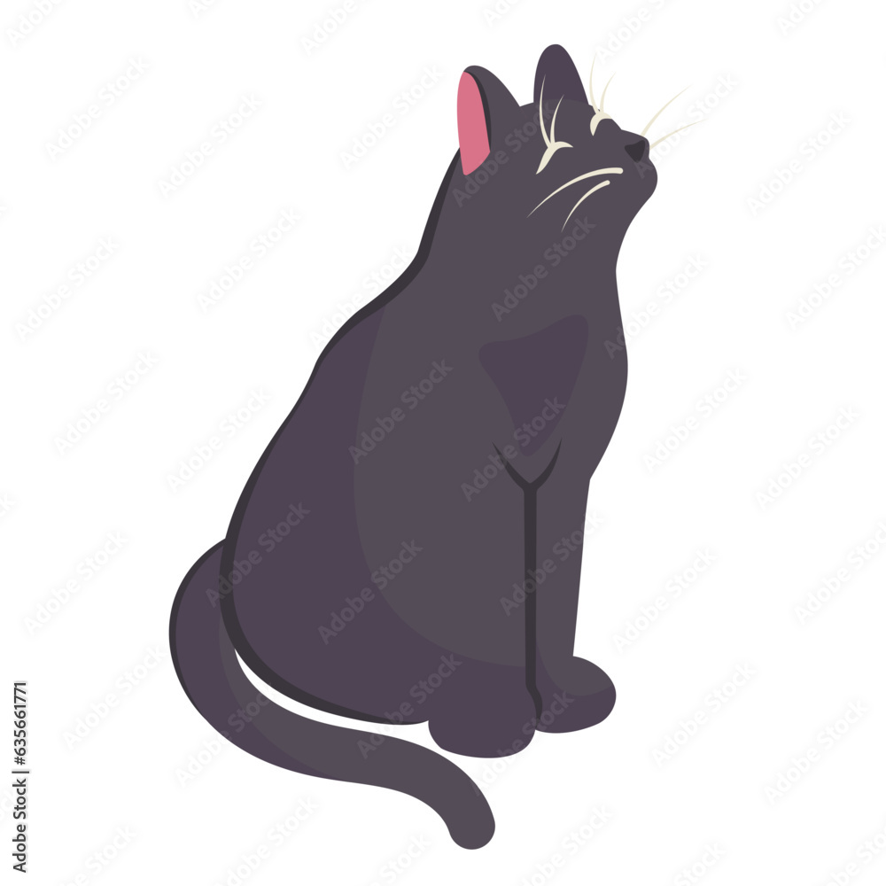 Doodle hand drawn Black cat isolated. Silhouette of Young pet closeup in flat style. Fantasy magic character for decoration Halloween party, holiday, celebration design. Vector cartoon illustration