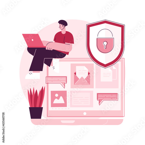 Digital ethics and privacy abstract concept vector illustration. Digital mediums behavior, internet privacy violation, secure online data protection, user information gained abstract metaphor.