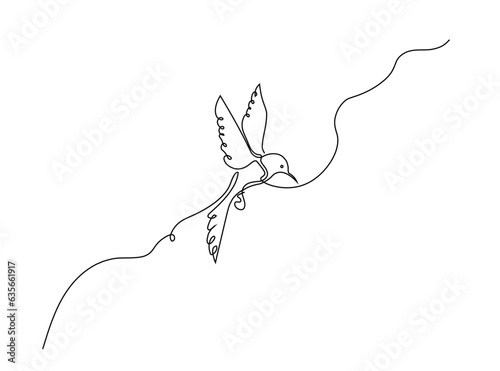 Flying hummingbird bird continuous line drawing. Simple linear style bird logo. Vector icon contour illustration.