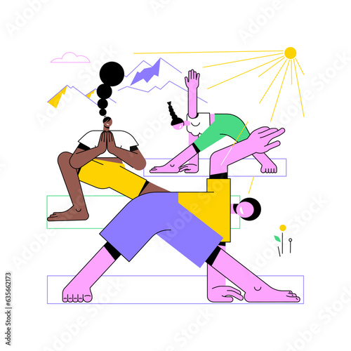 Yoga tour isolated cartoon vector illustrations. Group of people do yoga during concept tour, healthy and active lifestyle, travelling time, summer vacation, wellness trip vector cartoon.