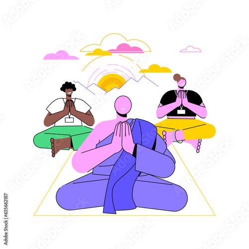 Vipassana meditation isolated cartoon vector illustrations. People do Buddhist meditation, Vipassana lifestyle, happy vacation, wellness holidays, wellbeing concept tour vector cartoon.