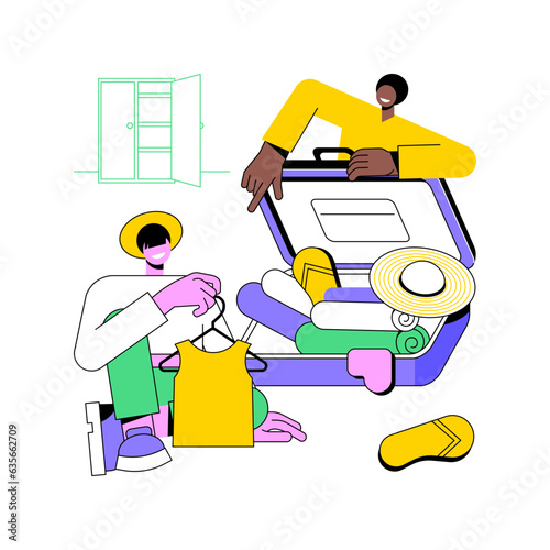 Overpacking isolated cartoon vector illustrations. Happy couple packing bags together, full luggage, overflowing suitcase, getting ready for vacation, travelling time vector cartoon.