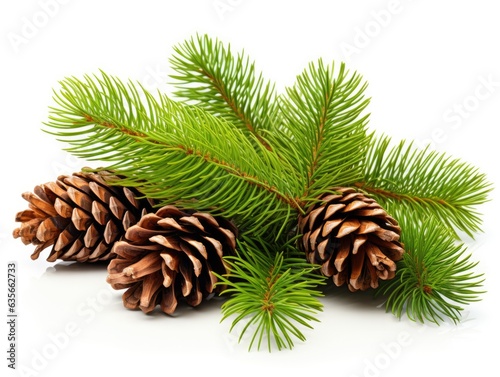 Spruce Beauty: Cones and a Branch on a Clear Background.