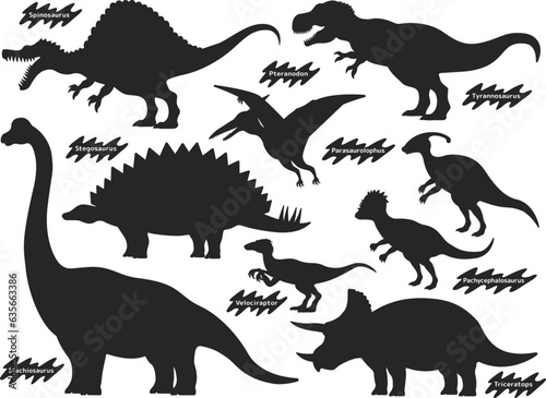 さまざまな恐竜のシルエットのイラストセット © R-DESIGN