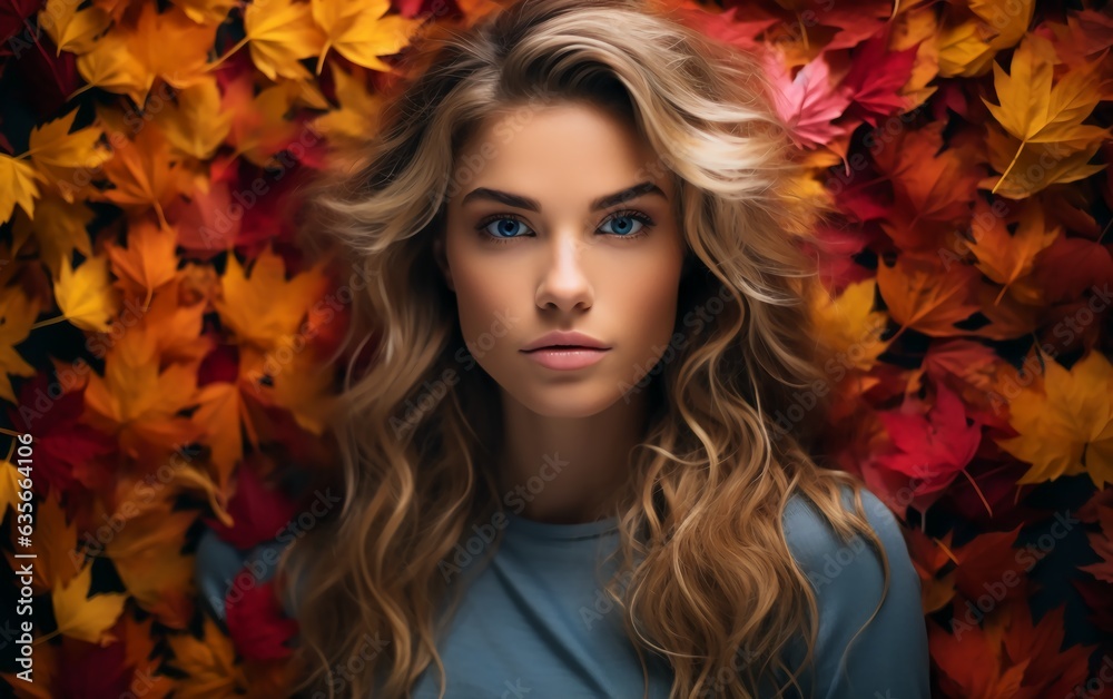 Portrait beautiful young woman in Autumn.