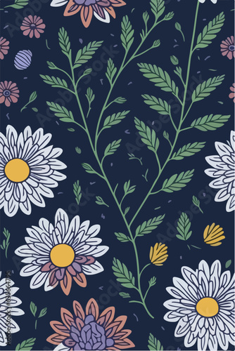 Chrysanthemums Grace Floral Pattern Wallpaper, Elegant Illustration
