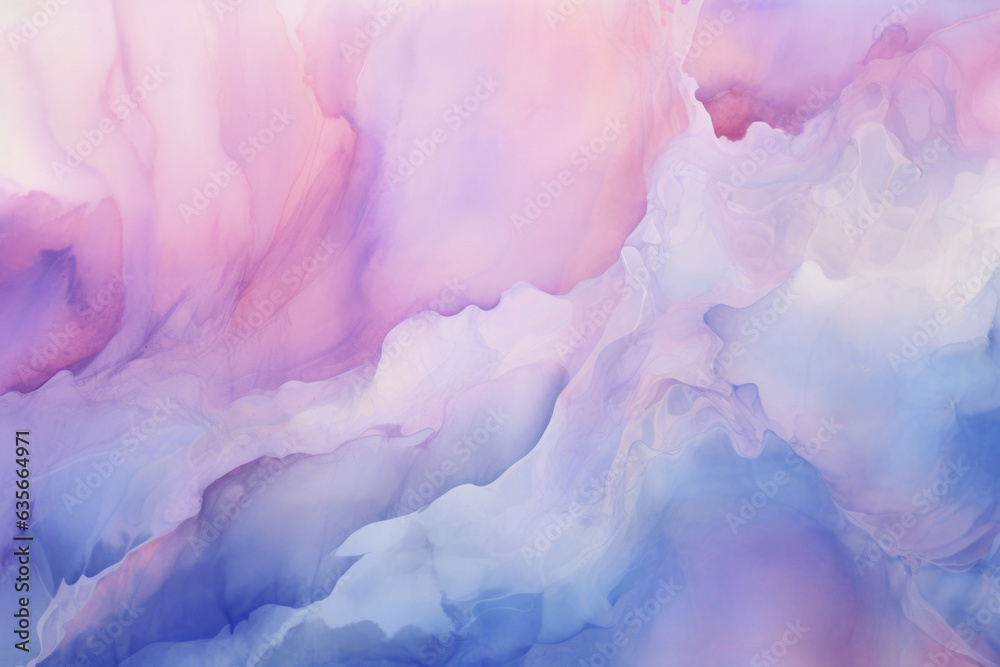 Naklejka premium Aesthetic Watercolor Dreams Texture. Soft Pastel Colors, Abstract Painterly Design, Artistic Background, Blue, Purple, Pink Waves. Generative AI.