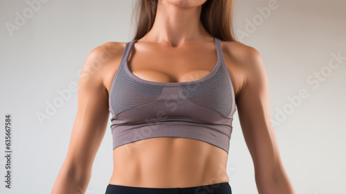 Background banner of fit and sportive woman in sports clothes, concept of clothing advertesiment, gym and weight loss promotion © Artofinnovation