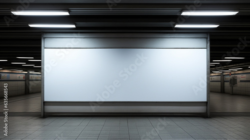 Blank white large billboard for product advertising and promotion mock up graphic resource, at subway train station or airport in city © Artofinnovation