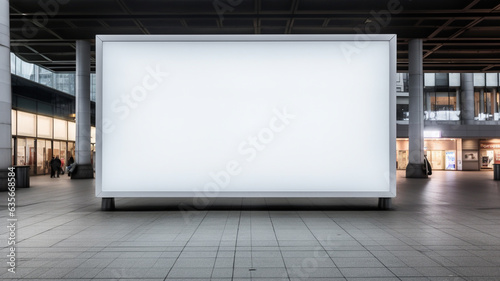 Blank white large billboard for product advertising and promotion mock up graphic resource, at subway train station or airport in city © Artofinnovation