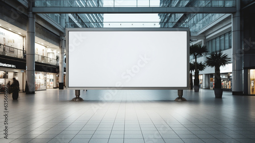 Blank white large billboard for product advertising and promotion mock up graphic resource, at subway train station or airport in city
