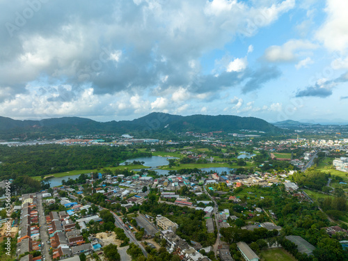 Aerial view of Kathu district Phuket Thailand from Drone camera High angle view