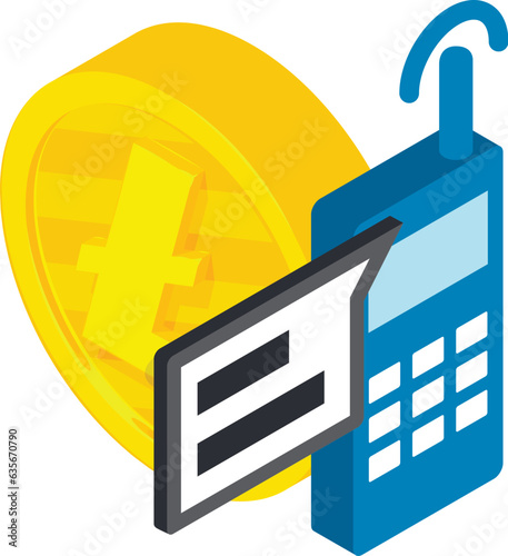 Litecoin cryptocurrency icon isometric vector. Litecoin coin and mobile phone. Digital money, cryptocurrency concept