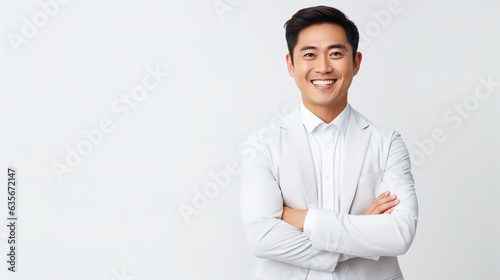 portrait of a businessman standing with his arm crossed on white background